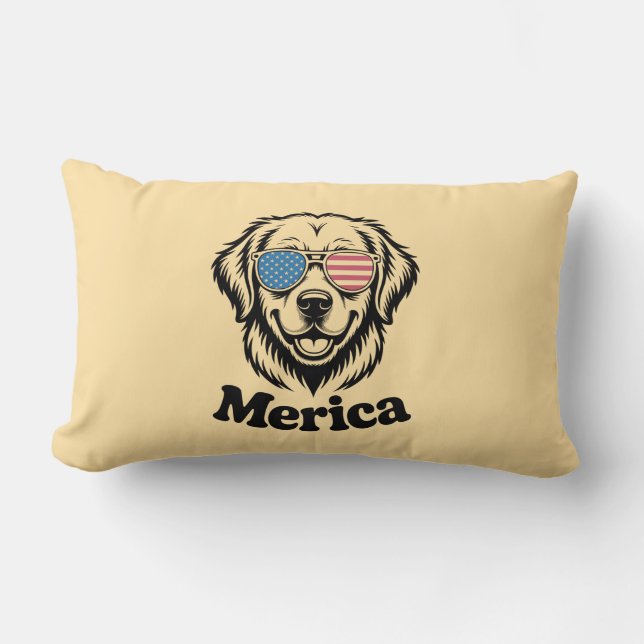 Coussin Rectangle Merica lunettes de chien patiotique USA American F (Recto)