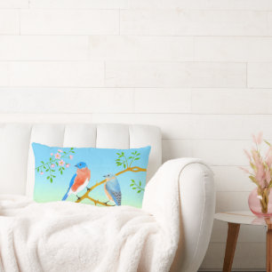 Coussin Rectangle Merles Bleus Bleu Clair & Vert