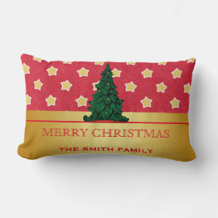 Coussin Rectangle Merry Christmas Tree Gold Parties scintillant Star