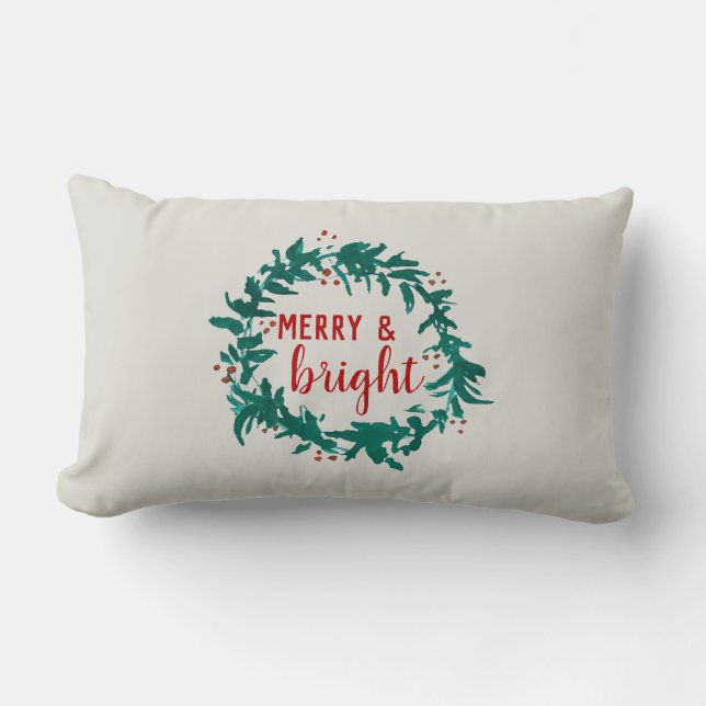 Coussin Rectangle Merry et brillante couronne de Noël (Recto)