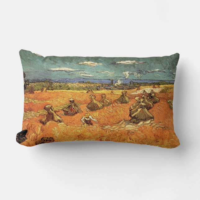 Coussin Rectangle Meules de blé avec moissonneuse par Vincent van Go (Recto)