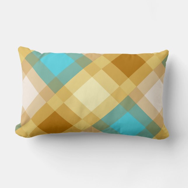 Coussin Rectangle Mi-siècle méga plaid - tan & turquoise (Recto)