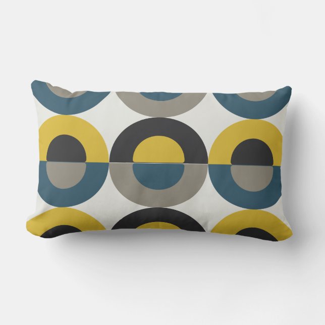 Coussin Rectangle Mi-siècle moderne bleu jaune Gunmetal (Recto)