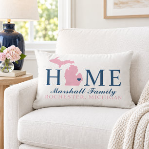 Coussin Rectangle Michigan Maison Monogramme Rose Famille Navy