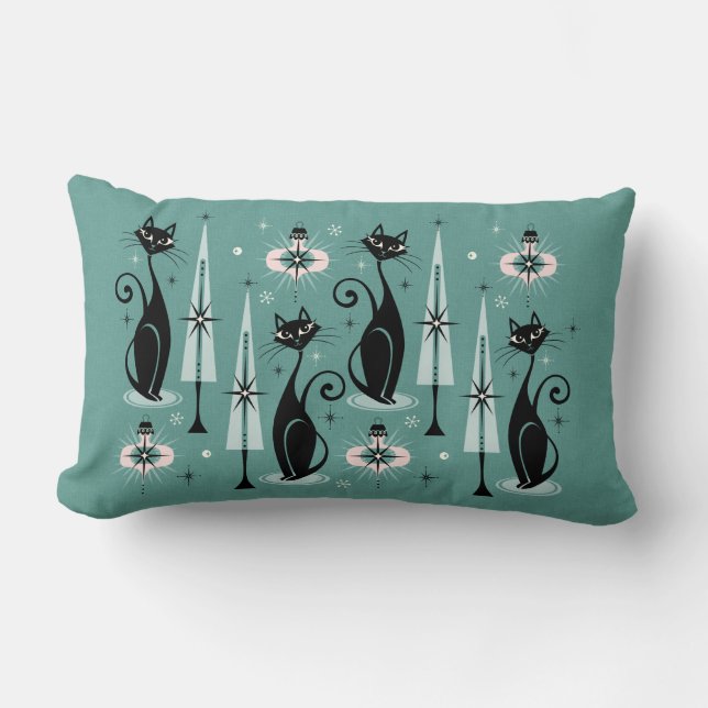 Coussin Rectangle Mid Century Atomic Kitty Noël (Recto)