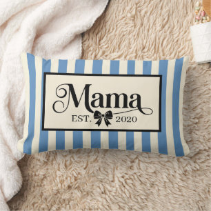 Coussin Rectangle Mignon Cadeau Personnalisé Rayé Bleu pour Maman