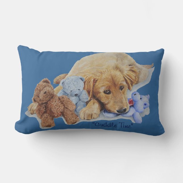 Coussin Rectangle mignon chiot de récupération d'or bouddin nounours (Recto)