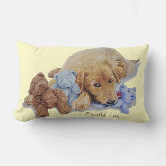 Coussin Rectangle mignon chiot de récupération d'or bouddin nounours (Recto)