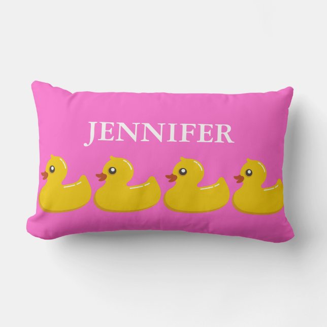 Coussin Rectangle Mignon en caoutchouc rose et jaune avec le nom de (Recto)