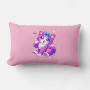 Coussin Rectangle Mignon Kitten Arc-en-ciel Paillettes Cœurs Design