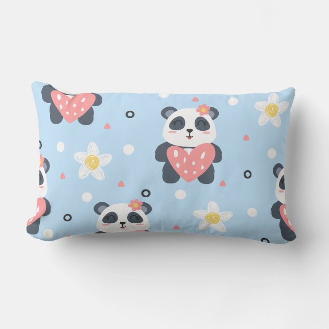 Coussin Rectangle Mignon motif sans couture de cœur de panda, N d'an (Recto)