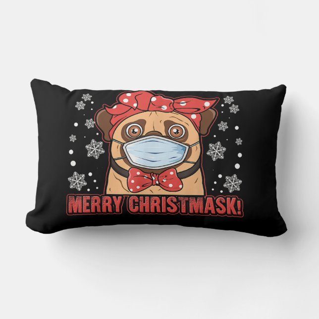Coussin Rectangle Mignonne Carlin Masque Visage Chien Joyeux Noël (Recto)