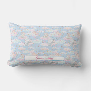 Coussin Rectangle Mignonne fille bébé licorne nuages lune et étoiles