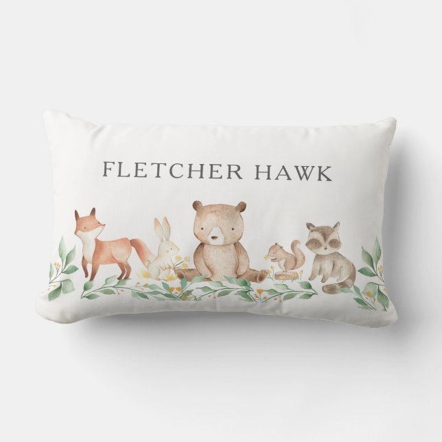 Coussin Rectangle Mignonne Genre Neutre Bois Animaux Bébé (Recto)