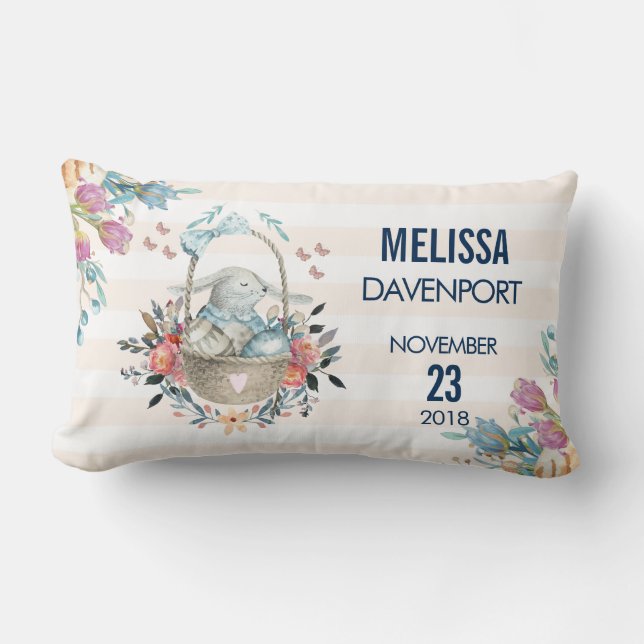 Coussin Rectangle Mignonne lapin dans un panier avec des oeufs et de (Recto)