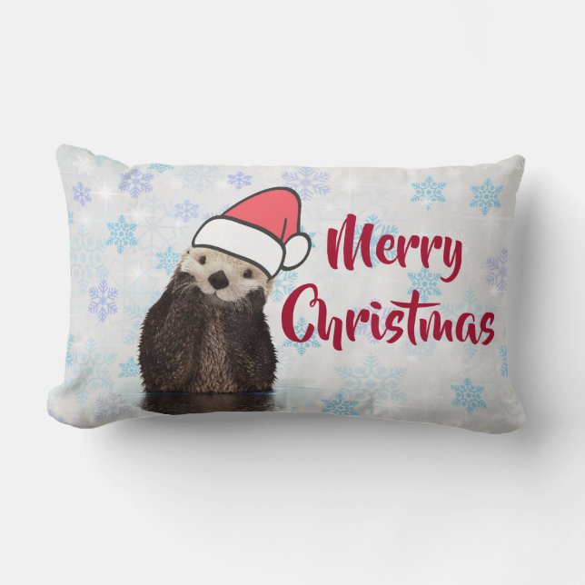 Coussin Rectangle Mignonne Otter portant un chapeau de Père Noël Joy (Recto)
