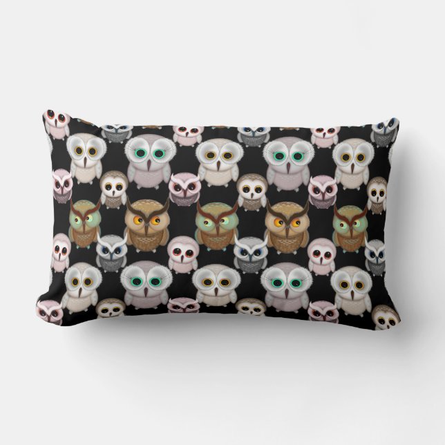 Coussin Rectangle Mignons Petits Hiboux Motif D'Art Illustré (Recto)