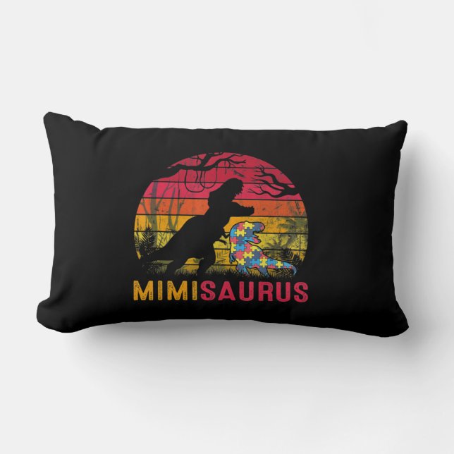 Coussin Rectangle Mimi Saurus Rex Sensibilisation sur l'autisme Dino (Recto)
