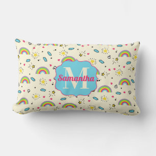 Coussin Rectangle Mini Jeté Arc-en-ciel sur Monogramme de Motif Rétr