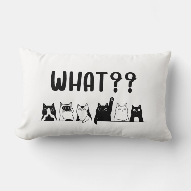 Coussin Rectangle Minimal Cute Cats Pillow Black and White (Recto)