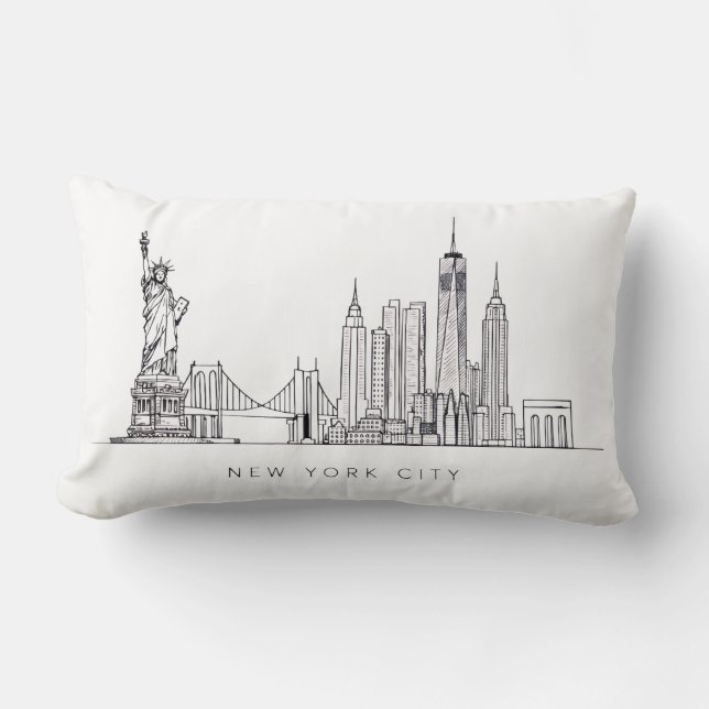 Coussin Rectangle Minimalist New York City Skyline Line Art (Recto)