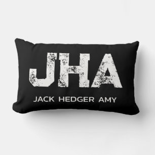 COUSSIN RECTANGLE MINIMALISTE BLANC MONOGRAMME À TROIS LETTRES NOM N