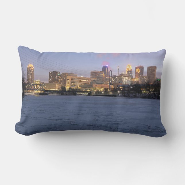 Coussin Rectangle minneapolis skyline et rivière mississippi gelée (Recto)