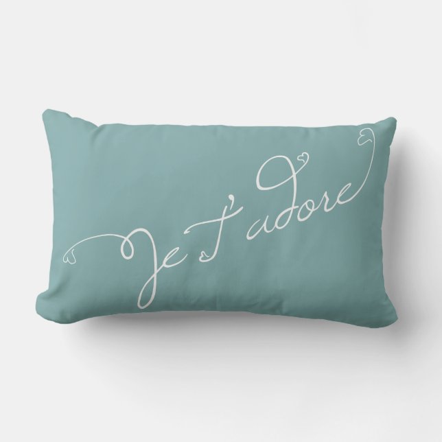 Coussin Rectangle Misty Blue Je T Adore Français Phrase Je Vous Ador (Recto)