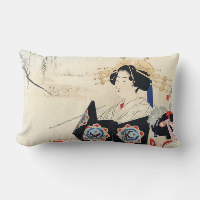 Coussin Rectangle Mizuno Toshikata Courtisane et servante art orient (Recto)