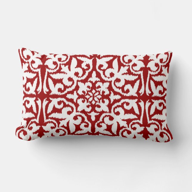 Coussin Rectangle Modèle damassé Ikat - Rouge foncé et blanc (Recto)