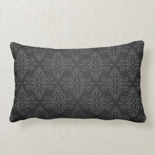 Coussin Rectangle Modèle de Damas de charbon gris noir