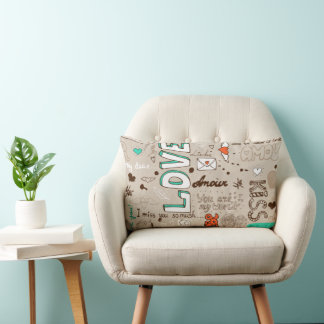 Coussin Rectangle Modèle de doodle de citations d'amour