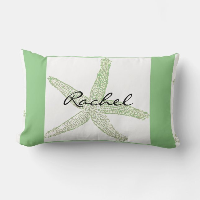 Coussin Rectangle Modèle de nom d'étoile de mer Plage Sage Vert Blan (Recto)