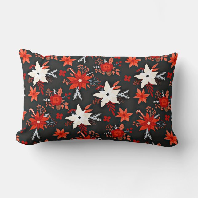 Coussin Rectangle Modèle floral avec fleurs blanches rouges-11438 (Recto)