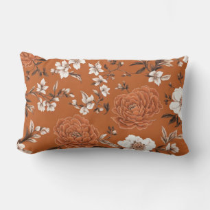 Coussin Rectangle Modèle Floral Orange Brûlé