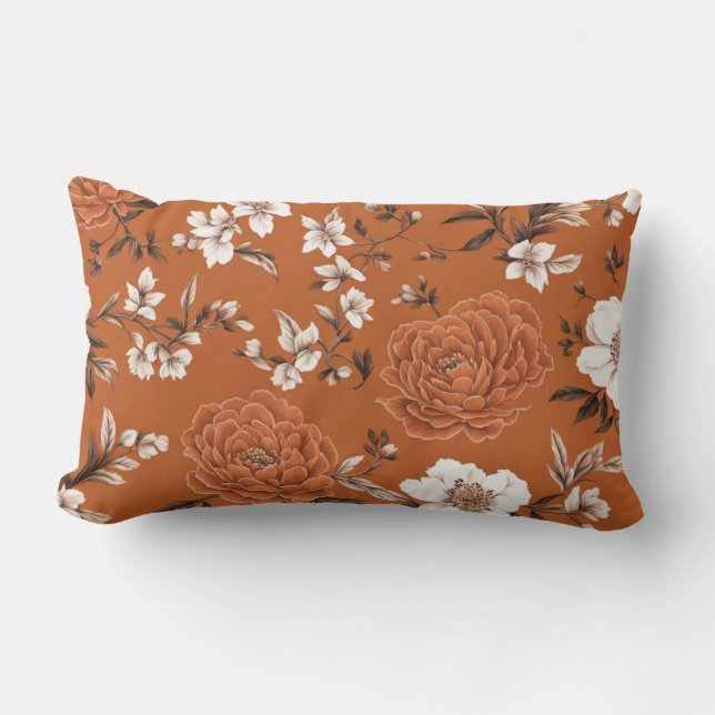 Coussin Rectangle Modèle Floral Orange Brûlé (Recto)