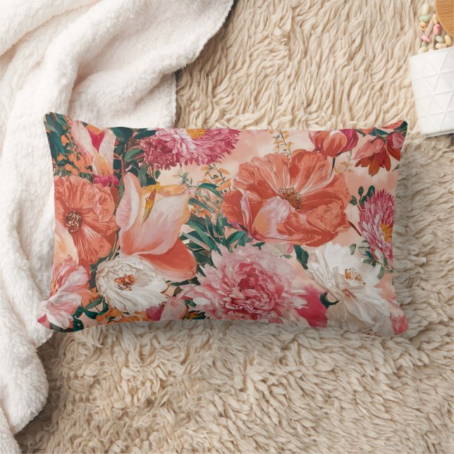 Coussin Rectangle Modèle Floral rose orange (Couverture)