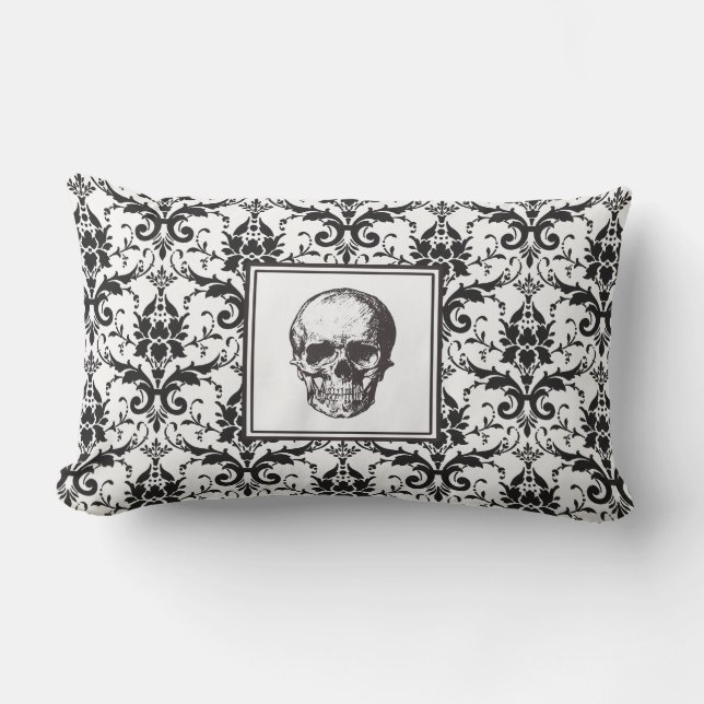 Coussin Rectangle Modèle gothique noir Damas crâne Halloween (Recto)