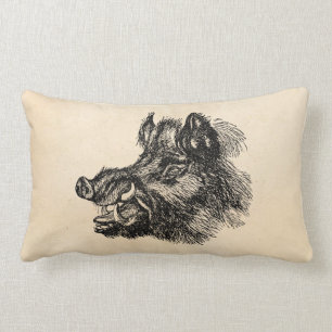 Coussin Rectangle Modèle méchant vintage de défenses du sanglier