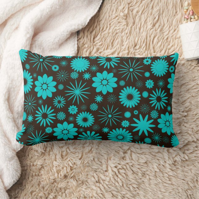Coussin Rectangle Modèle socialite Turquoise et Brown Floral (Couverture)