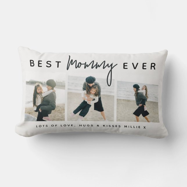 Coussin Rectangle Modern Custom Best Mommy Ever | 3 Photo (Recto)
