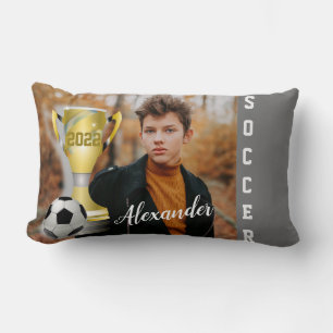 Coussin Rectangle Modern Grey Soccer Sports Photo & Nom pour lui