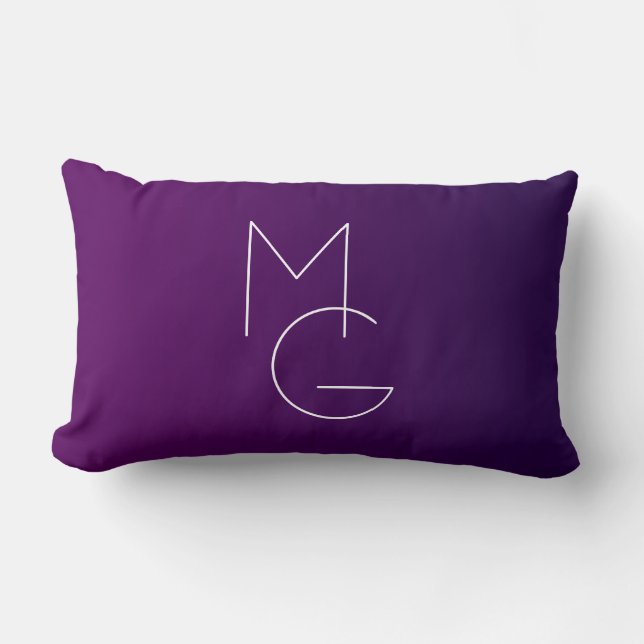 Coussin Rectangle Moderne 2 Initiales | Ombre Subtile Violet Foncé (Recto)