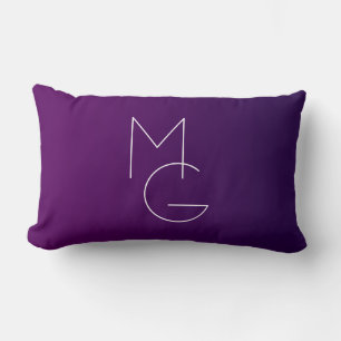 Coussin Rectangle Moderne 2 Initiales Ombre subtile violet profond