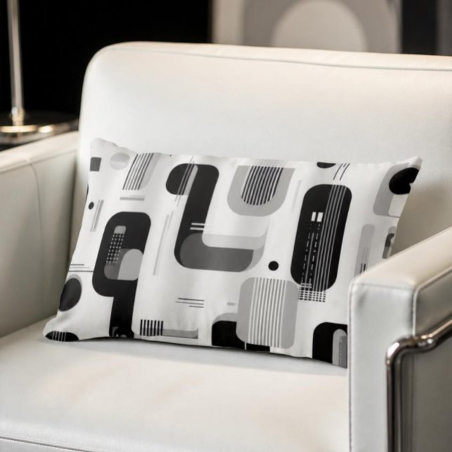 Coussin Rectangle Moderne Abstrait Géométrique Noir et Blanc (Créateur téléchargé)