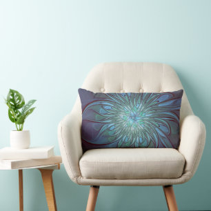 Coussin Rectangle Moderne Abstrait tendance Fleur bleue Fractal Art