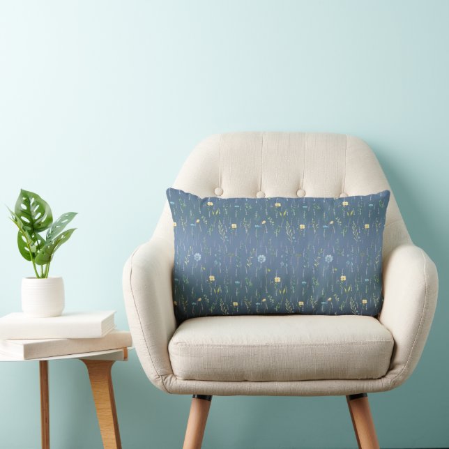 Coussin Rectangle Moderne Botanique florale fleur Rustique Bleu dégr (Chaise)