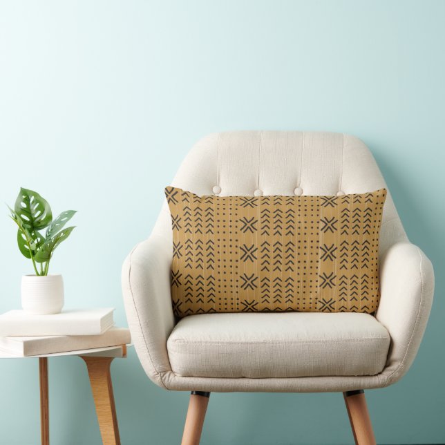 Coussin Rectangle Moderne Brown Motif africain en tissu boueux (Chaise)