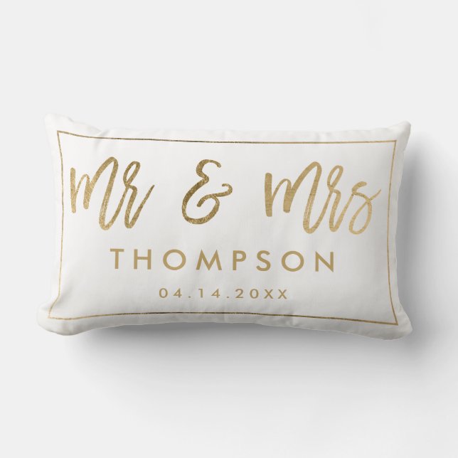 Coussin Rectangle Moderne chic or M. et Mme souvenir de mariage blan (Recto)