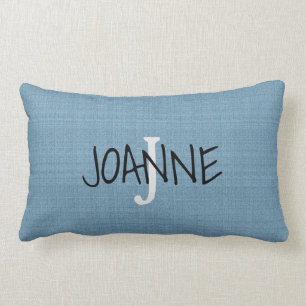 Coussin Rectangle Moderne Chic Rustique Blue Monogramme nom faux bur